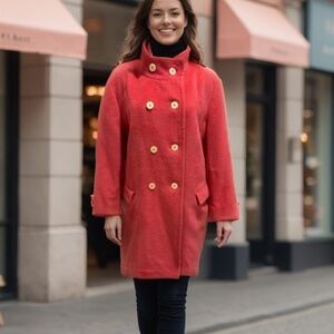 TALBOTS WOOL & ALPACA BLEND SALMON PINK COTTAGECORE DOUBLE BREASTED COAT SZ 18